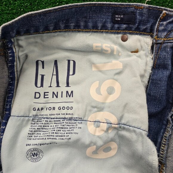 GAP Jeans Mens 36x32 Blue Denim Slim Fit Straight Leg Medium Wash Casual - Picture 12 of 16